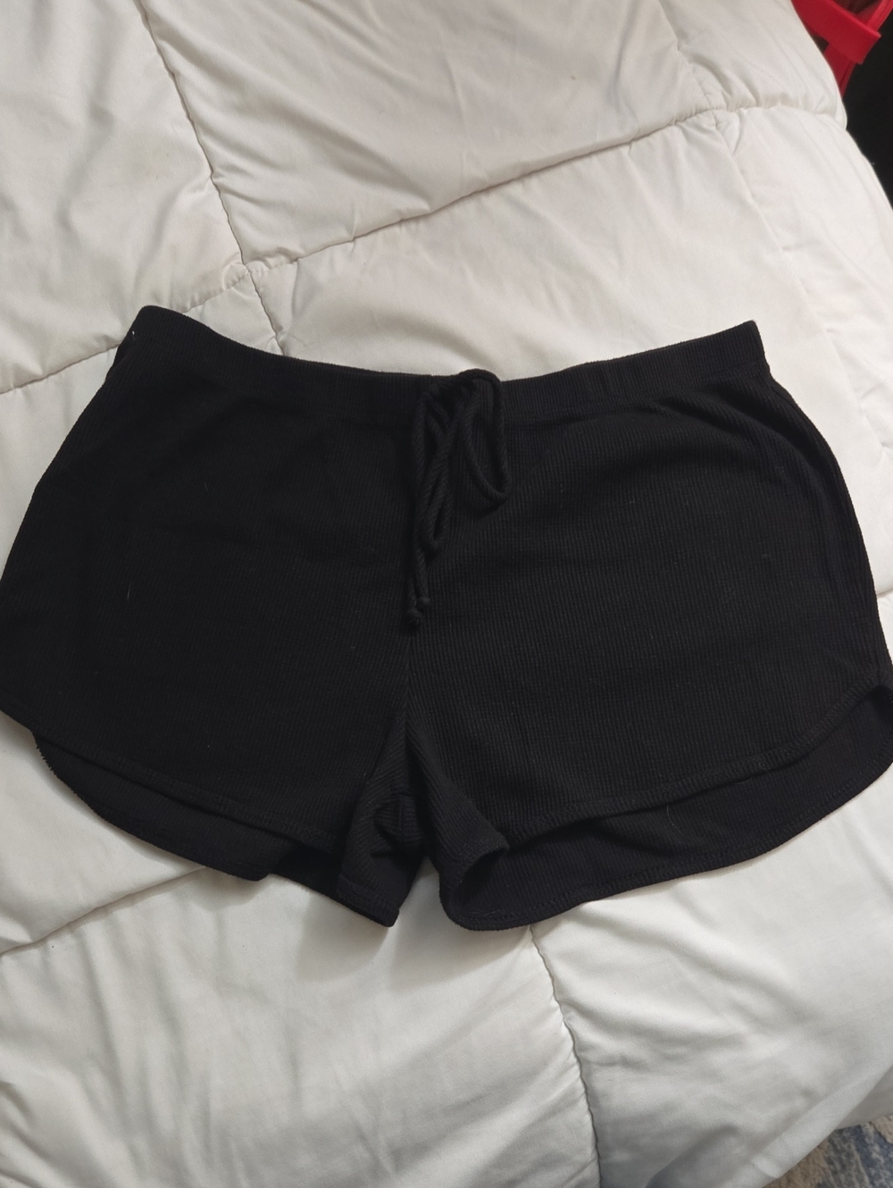 Bozzolo Black Ribbed Drawstring Women's Shorts